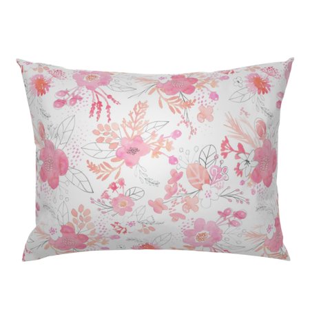 Watercolor Floral Flower Floral Girl Pink Watercolor Pillow Sham by Roostery