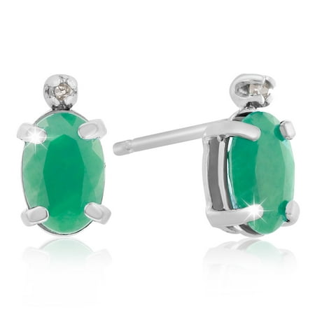 3/4ct Oval Emerald and Diamond Earrings in 14k White Gold