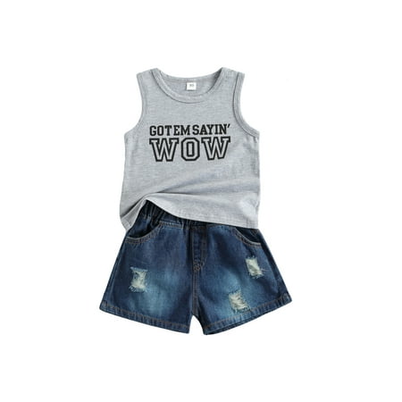 Canrulo Baby Boy Summer Clothes Sleeveless Letter Vest Top Ripped Jeans Shorts 2Pcs Set
Canrulo Baby Boy Summer Clothes Sleeveless Letter Vest Top Ripped Jeans Shorts 2Pcs Set