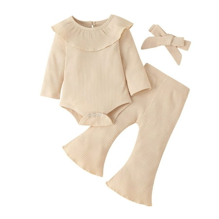 Baby Girls Long Sleeve Ribbed Ruffle Romper Tops Flared Pants Headband 3PCS Outfits Clothes Set Staff for Baby Girl
Baby Girls Long Sleeve Ribbed Ruffle Romper Tops Flared Pants Headband 3PCS Outfits Clothes Set Staff for Baby Girl