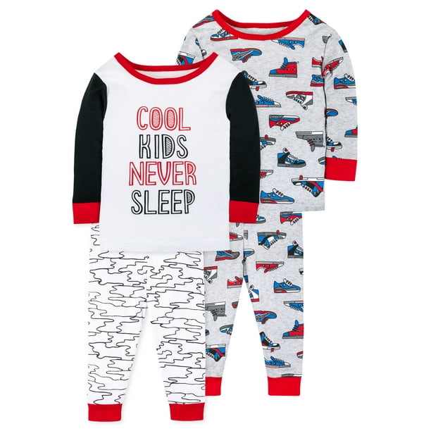 Little Star Organic Baby Boys & Toddler Boys Snug Fit Cotton Long Sleeve Pajamas, 4pc Set (9M-5T)