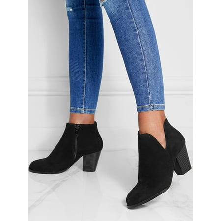 Side Zip Chunky Heeled Faux Suede Booties Women‘s Footwear