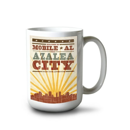15 fl oz Ceramic Mug Mobile Alabama Skyline and Sunburst Screenprint Style Dishwasher & Microwave Safe
15 fl oz Ceramic Mug Mobile Alabama Skyline and Sunburst Screenprint Style Dishwasher & Microwave Safe