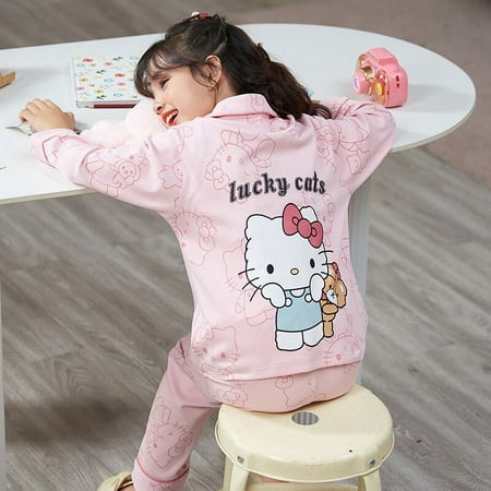 

Sanrio Hello Kitty Kids Long Sleeve Pajamas Set Cute Melody Autumn Sleepwear Anime Cinnamoroll Homewear Girl Children Clothing