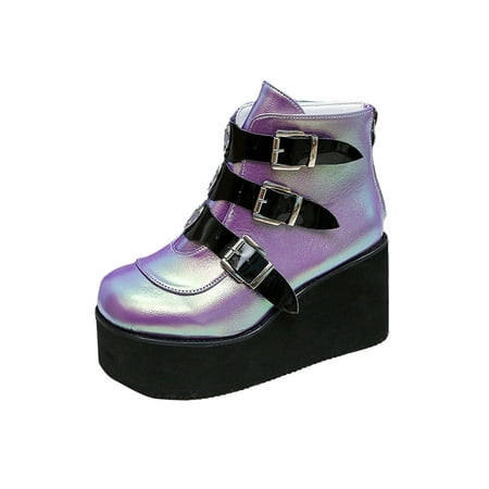 Daeful Ladies Goth Punk Boots Buckle Strap Ankle Booties Zip Platform Boot Walking Non-Slip Comfortable Wedge Purple 5
Daeful Ladies Goth Punk Boots Buckle Strap Ankle Booties Zip Platform Boot Walking Non-Slip Comfortable Wedge Purple 5