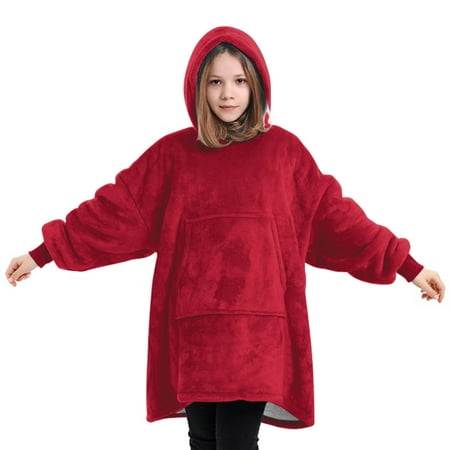 Musuos Children Pajama Solid Color Cashmere Blanket Hooded Long Sleeve Winter Housewear