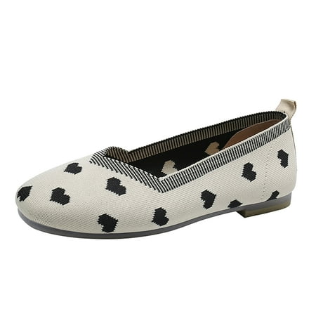 Casual Shoes for Women Ladies Fashion Heart Print Mesh Breathable Shallow Flat Casual Shoes Women Casual Shoes Mesh Beige 37