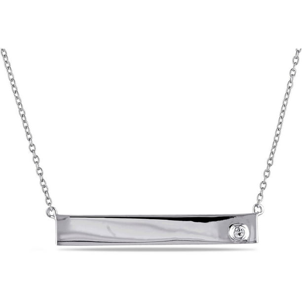 White Sapphire-Accent Sterling Silver Bar Women's Necklace, 17 with 1 Extender
