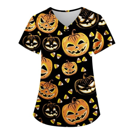 Knosfe Womens Scrubs Halloween V Neck Medical Workwear Maternity Scrub Top Short Sleeve Pumpkin Ghost Bat Nurse Plus Size Tops for Women Sexy with Two Pockets Orange 5XL
Knosfe Womens Scrubs Halloween V Neck Medical Workwear Maternity Scrub Top Short Sleeve Pumpkin Ghost Bat Nurse Plus Size Tops for Women Sexy with Two Pockets Orange 5XL