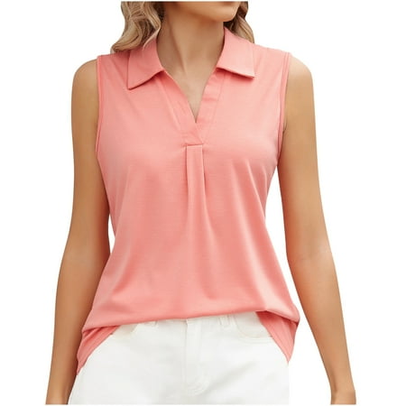 Corset Top Women s Fashion Solid Comfortable Loose T-shirt Sleeveless Blouse Casual Tops Trun-down Collar Pink S