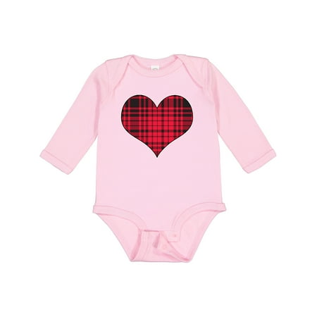 Inktastic Red Plaid Heart Gift Baby Boy or Baby Girl Long Sleeve Bodysuit