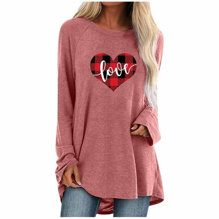 Women s Valentine s Day Long-sleeve T-shirt Fashion Love Printed Medium Length Round Neck Solid Top Ladies Casual Loose Tee Blouse
Women s Valentine s Day Long-sleeve T-shirt Fashion Love Printed Medium Length Round Neck Solid Top Ladies Casual Loose Tee Blouse
