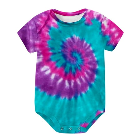 Baby One Piece Round Neck Short Sleeve Rainbow Dyeing