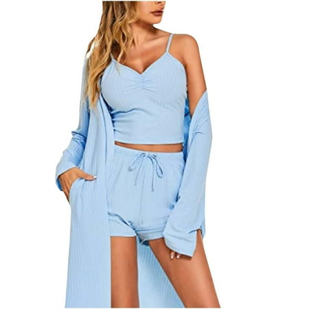 jsaierl Women s 3 Piece Lounge Set Pajama Set Cami Crop Top Shorts Cardigan Loungewear Sleepwear 
jsaierl Women s 3 Piece Lounge Set Pajama Set Cami Crop Top Shorts Cardigan Loungewear Sleepwear
