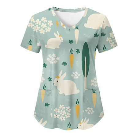 Women Scrubs Top Casual Cartoon Bunny V-Neck Printed Short Sleeve Pocket Loose Top Uniform Nurses Clothing Workwear Carer Suit Simple Clothing
Women Scrubs Top Casual Cartoon Bunny V-Neck Printed Short Sleeve Pocket Loose Top Uniform Nurses Clothing Workwear Carer Suit Simple Clothing