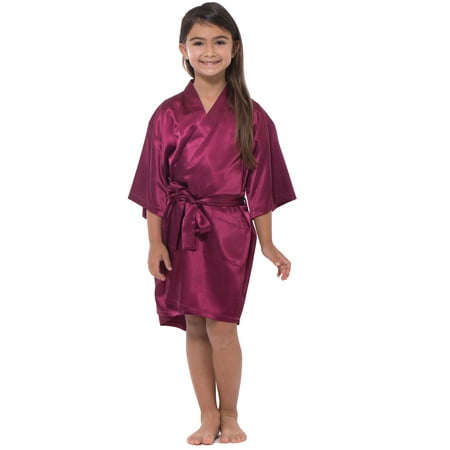 Turquaz Linen Wine Red Satin Kimono Kid s Robe
