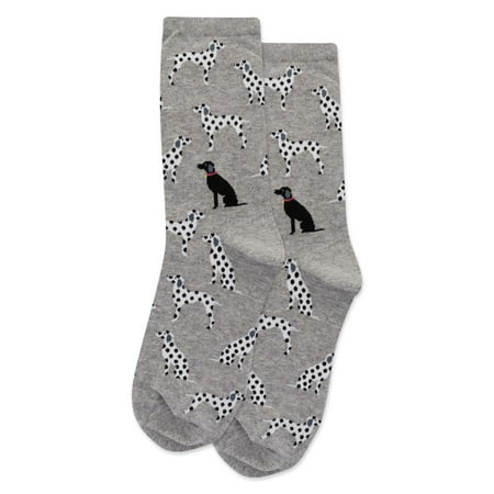 Hot Sox Womens Dalmatians Crew Socks Womens Shoe Size 4-10.5 Grey Heather