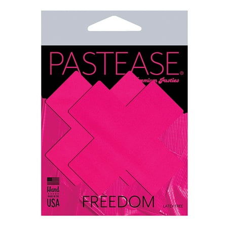 Pastease - Plus X Nipple Pasties- Neon Pink Day-Glow Lycra Cross - 3 x 3