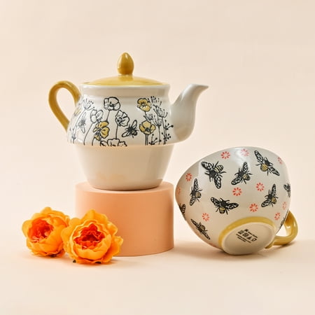Taimei Teatime Ceramic Tea for One Set 15OZ Teapot with Infuser and Cup Set Teapot Set for One with Handpainted Bee and Floral Pattern Cute Tea Set for Women Loose Leaf Tea/Tea Bag Maker Set
Taimei Teatime Ceramic Tea for One Set 15OZ Teapot with Infuser and Cup Set Teapot Set for One with Handpainted Bee and Floral Pattern Cute Tea Set for Women Loose Leaf Tea/Tea Bag Maker Set
