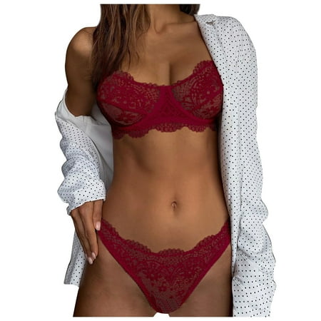Intimates 2Pc Women Lace Lingerie Wireless Bra + Panty Set Underwear Babydoll Thong Polyester no underwire sports bra Wine
Intimates 2Pc Women Lace Lingerie Wireless Bra + Panty Set Underwear Babydoll Thong Polyester no underwire sports bra Wine