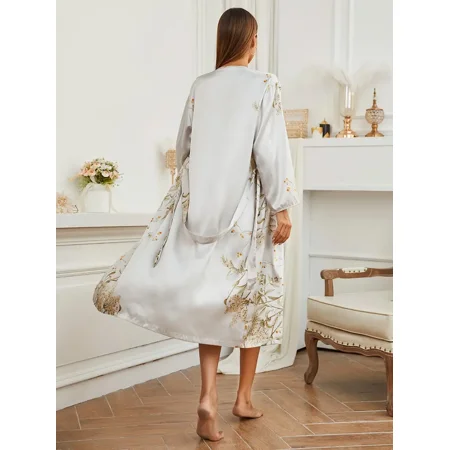 4 Piece Elegant Floral Print Pajamas Set Long Sleeve Robe + Cami Dress + Cami Top + Ruffle Hem Shorts Women‘s Loungewear & Sleepwear
4 Piece Elegant Floral Print Pajamas Set Long Sleeve Robe + Cami Dress + Cami Top + Ruffle Hem Shorts Women‘s Loungewear & Sleepwear