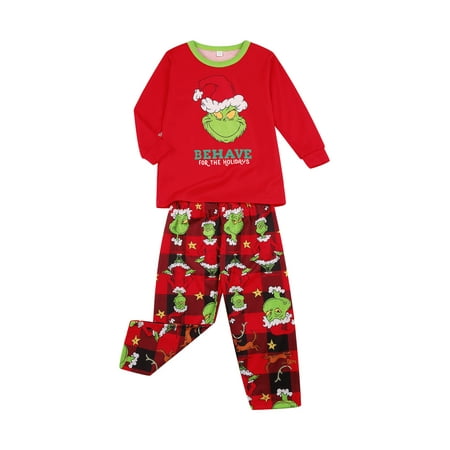 Pudcoco Parent Child Chirstmas Pajamas Set Long Sleeve Round Neck Tops Pants