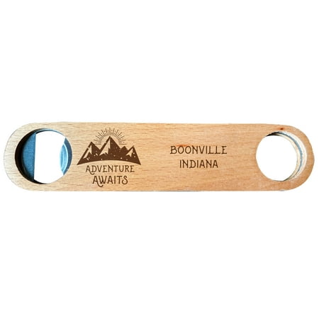 Boonville Indiana Laser Engraved Wooden Bottle Opener Adventure Awaits Design