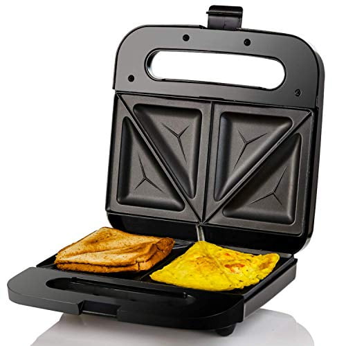 Ovente Electric Breakfast Sandwich Grill Maker Nonstick Cast Iron Toaster Plates, Portable 750 Watts Easy Cooking Grilling and Compact, Perfect for Grilled Cheese Egg Omelette Bread, Black GPS401B