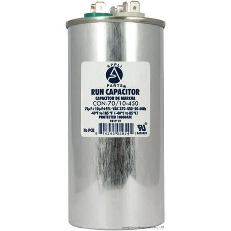 appli parts dual run acitor for ac 70 10 mfd (microfarads) 370vac or 450vac cbb65 round universal fit for hvac and other applications 5-1/4 in high 2-1/4 in wide con-70/10-450
appli parts dual run acitor for ac 70 10 mfd (microfarads) 370vac or 450vac cbb65 round universal fit for hvac and other applications 5-1/4 in high 2-1/4 in wide con-70/10-450