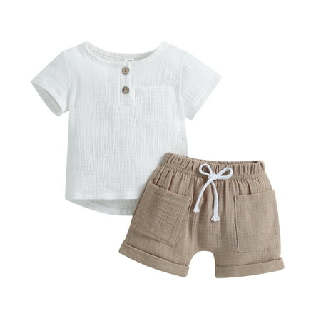 

Baby Boys 2Pcs Summer Outfits 6M 12M 18M 24M 3Y Short Sleeve T-Shirt Tops Elastic Waistband Shorts Set Toddler Clothes