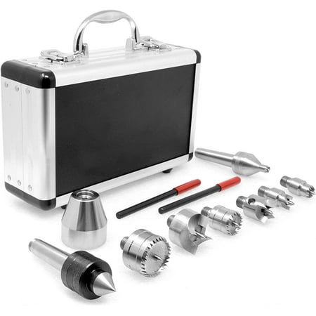 LA0009 9-Piece MT2 Wood Lathe Drive and Live Center Kit with Aluminum Case