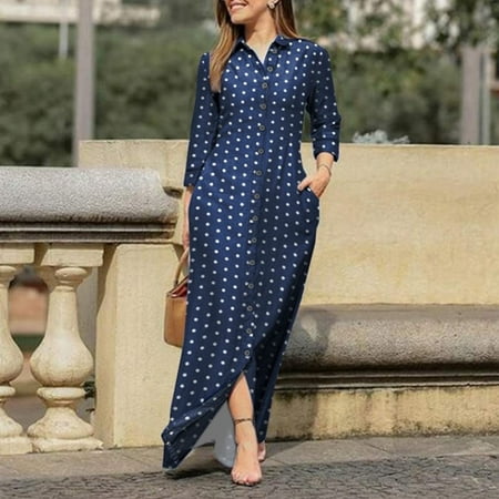 ADXFWORU Ladies Lapel V Neck Long Sleeve Robe Long Prints Dress Buttons Shirt Long Dress Blue M
ADXFWORU Ladies Lapel V Neck Long Sleeve Robe Long Prints Dress Buttons Shirt Long Dress Blue M