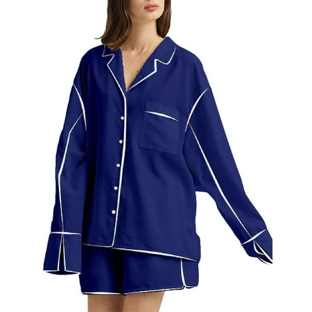Mubineo 2pcs Women’s Pajamas Set Casual Long Sleeve Button Up Lapel Shirt + Shorts Set Loungewear
Mubineo 2pcs Women’s Pajamas Set Casual Long Sleeve Button Up Lapel Shirt + Shorts Set Loungewear