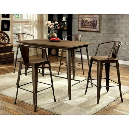 Furniture of America Olmsted 5 Piece Counter Height Metal Framed Dining Table Set