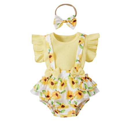 Letiane Inafnt Baby Girls Short Sleeve Romper Tops Flower Suspender Shorts Headband Outfit Set Yellow 0-3 Months
Letiane Inafnt Baby Girls Short Sleeve Romper Tops Flower Suspender Shorts Headband Outfit Set Yellow 0-3 Months