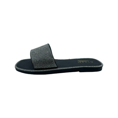 Glaze Women s Square Open Toe Slip-On Sandal Vivian-2 Black Size 6