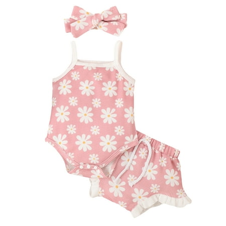 Infant Baby Girl Summer Clothes Shorts Set Floral Sleeveless Knit Romper Shorts Bodysuit Headband 3Pcs Set
Infant Baby Girl Summer Clothes Shorts Set Floral Sleeveless Knit Romper Shorts Bodysuit Headband 3Pcs Set