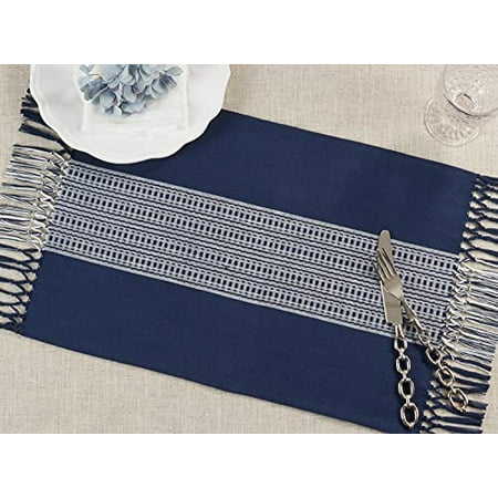 Fennco Styles Banded Stripe Fringe Cotton Placemats 14 W x 20 L Set of 4 - Navy Blue Woven Table Mats for Home Dining Table Décor Banquets and Special Occasion
Fennco Styles Banded Stripe Fringe Cotton Placemats 14 W x 20 L Set of 4 - Navy Blue Woven Table Mats for Home Dining Table Décor Banquets and Special Occasion