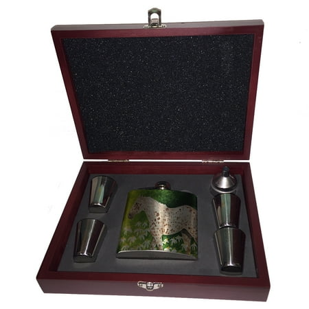 KuzmarK 6 oz. Stainless Steel Flask Set in Rose Wood Presentation Box - Leopard Appaloosa Horse with Daisies Art by Denise Every
KuzmarK 6 oz. Stainless Steel Flask Set in Rose Wood Presentation Box - Leopard Appaloosa Horse with Daisies Art by Denise Every