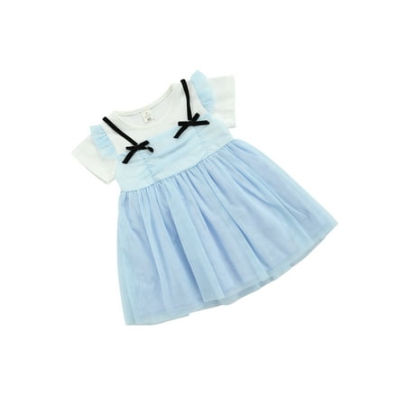 Lizxun Little Girls Dress Bow Decoration Mesh Splicing Princess Skirt