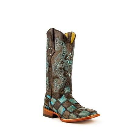 Ladies Patchwork Boot - Black & Teal - 10B