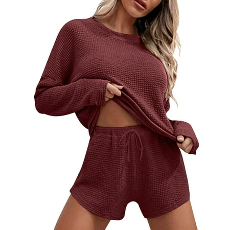 BSDHBS Shorts for Women Set Womens Knitted Pajamas Suit Long Sleeved Top and Shorts with Casual Wear Suit Casual Wear Sports Suit
BSDHBS Shorts for Women Set Womens Knitted Pajamas Suit Long Sleeved Top and Shorts with Casual Wear Suit Casual Wear Sports Suit