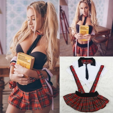 2pcs Women Sexy Uniform Maid Sleepwear Babydoll Lingerie Nightdress Pajamas Set