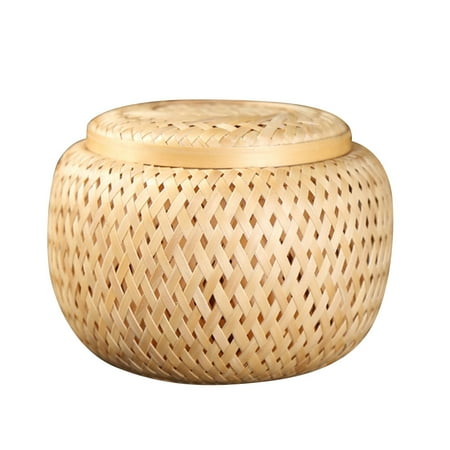 NUOLUX Woven Tea Basket with Lid Bamboo Tea Box Loose Tea Storage Basket Teaware Storage Jar