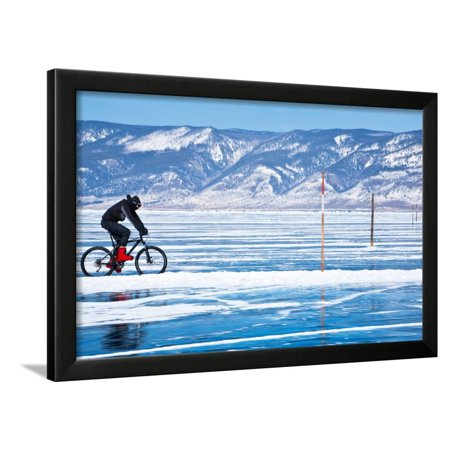 Biking on the Ice of Lake Baikal Framed Print Wall Art By katvic