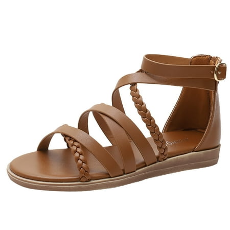 Sandals Women Large Size Summer Woven Roman Bohemian Back Zipper Sandals