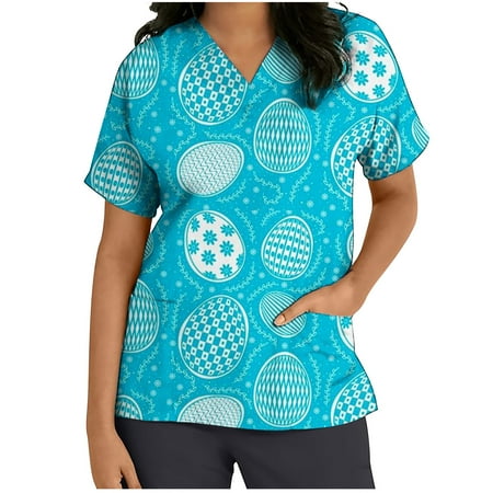 Womens Scrub Tops Easter Eggs Bunny Rabbit Printed Working Uniform Short Sleeve V Neck Workwear Blouse Summer Casual Plus Size T-shirt with Pockets
Womens Scrub Tops Easter Eggs Bunny Rabbit Printed Working Uniform Short Sleeve V Neck Workwear Blouse Summer Casual Plus Size T-shirt with Pockets