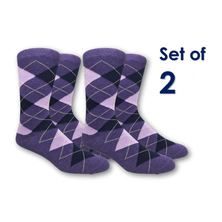 Fine Fit Argyle Crew Socks Wedding Diamond Dress Socks Heather Purple 2 Pairs