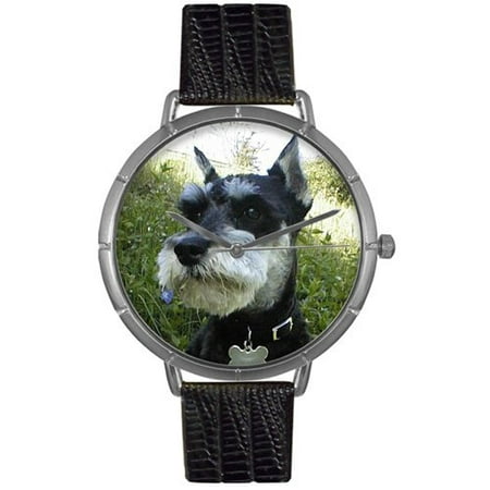 Whimsical Watches Womens T0130066 Schnauzer Black Leather And Silvertone Photo Watch