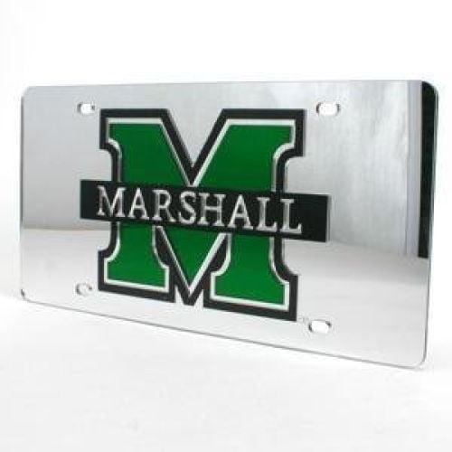 Marshall Thundering Herd Inlaid Acrylic License Plate - Silver